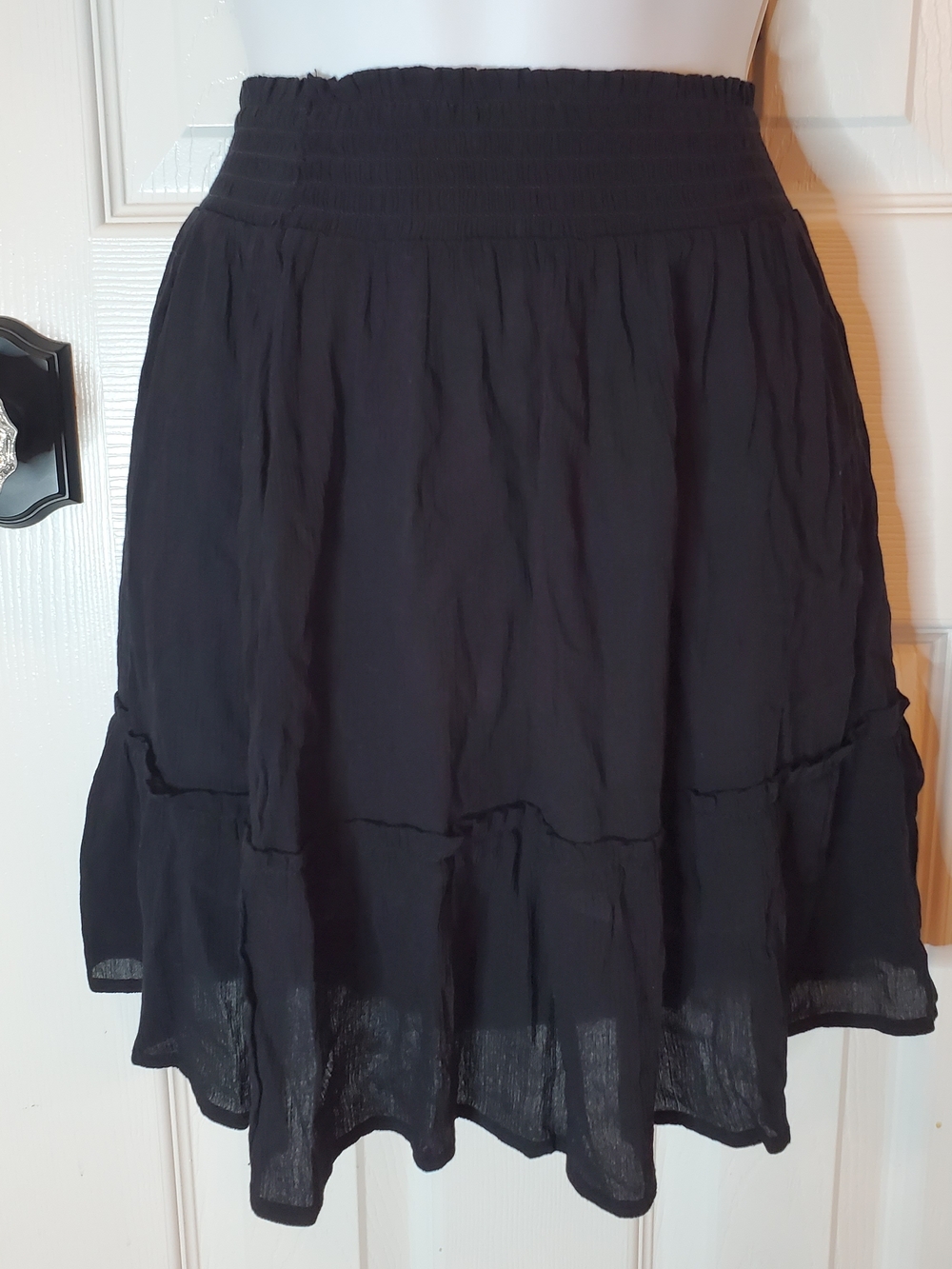 NWT - Xhilaration - Black - Smocked - Tiered Ruffle - Mini Skirt - Size Small